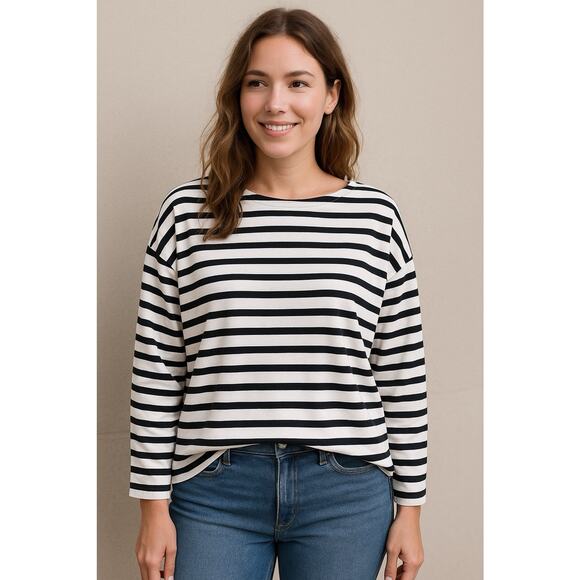 5 for 20 H&M Black and White Striped Long Sleeve Top (Size M) - Picture 1 of 5